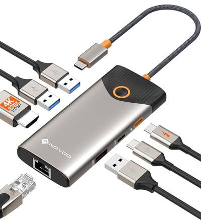 NOVOO Hub USB C Ethernet Gigabit HDMI 4K 60Hz Lecteur de Carte SD TF PD 100W 7 en 1 Adaptateur USB C Compatible avec MacBook iPad Pro Air Mac Mini M4 Surface Galaxy S24