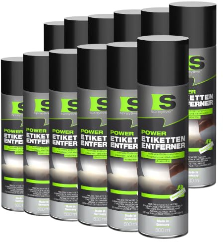 Spraytive 12 x 500ml Power Etikettenentferner – Acetonfrei, Klebereste-Entferner & Etikettenlöser, Reiniger für Aufkleber & Markierungsfarben – Schnelle, rückstandslose Entfernung - Made in Germany