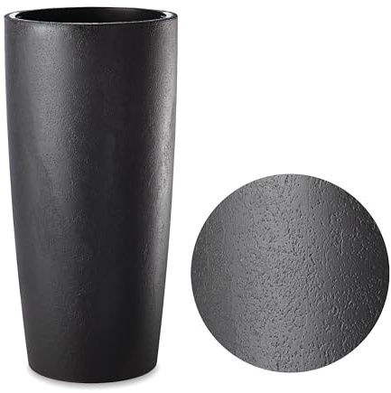 Tecnokit Maceta para Plantas de Interior y Exterior, diseño Moderno con Efecto Cemento, Almendra y Antracita, Maceta Alta con platillo Hierba musa, Mate, 35 x 70 y 35 x 90 cm (Antracita, 35 x 90 cm)