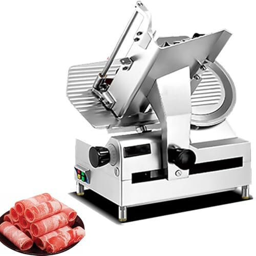 300W Commercial Frozen Meat Slicer, 300mm Stainless Steel Meat Cutter, 0-15mm Adjustable Thickness, Electric Meat Slicer for Lamb, Beef, Ham, Bacon, Carrots, Potatoes