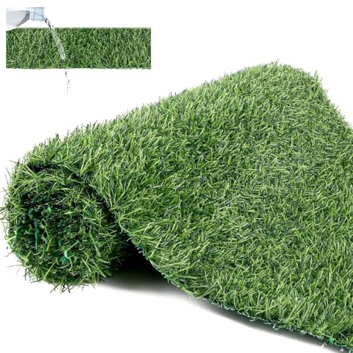 LOLYSIC Lot de 2 Rouleau Faux Gazon 35x120 cm, Pelouse Synthétique Extérieur avec Herbe de 2 cm, Gazon Artificiel Antidérapant pour Balcon, Terrasse et Décoration