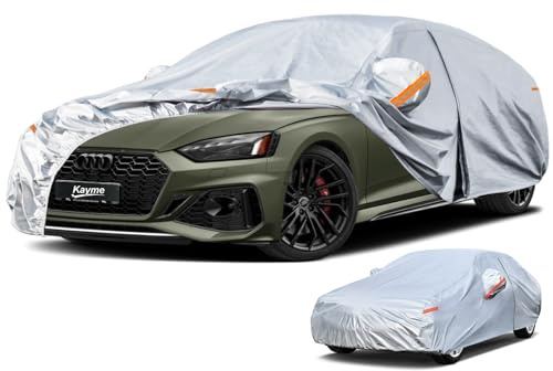 Kayme Car Cover Waterproof Breathable Large, Full Car Cover for Saloon Sun Dust Protection Outdoor, Universal fit for Audi A4/A5, Jaguar S-type, Model 3,Giulia etc. View Vehicle Size Chart A9, Silver