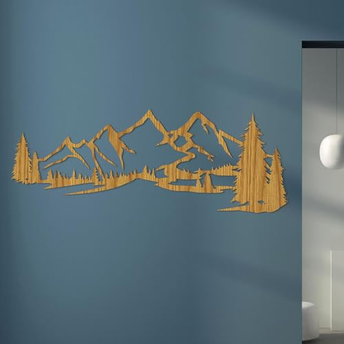 SENTOP HDF0414 Wanddekoration aus Holz – Wandbild Berge & Wald – Natur Holzdeko für Wohnzimmer, Schlafzimmer & Büro – Handgemachte Wandkunst aus Eiche (Eiche, 140 x 52 cm)
