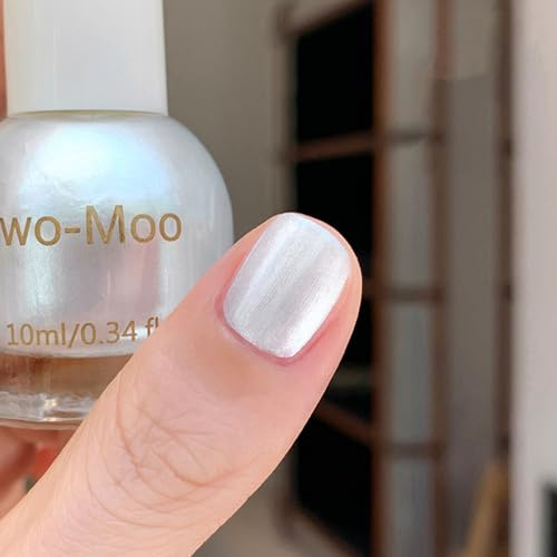 Pearl White Nail Polish - Chrome Nail Polish - Quick Dry Metallic Nail Varnish - Smooth Texture Metal Mirror Nail Paint - Aurora White Nail Varnish Glossy Nail Art Polish For Manicure DIY