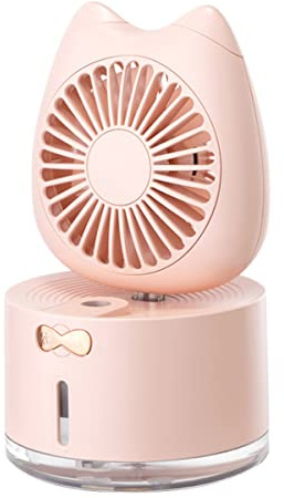 Cabilock Ventilador USB Mini de Gato Ventilador Portátil de Verano con Humidificador y Luz para Oficina Casa y Exterior Color Rosa