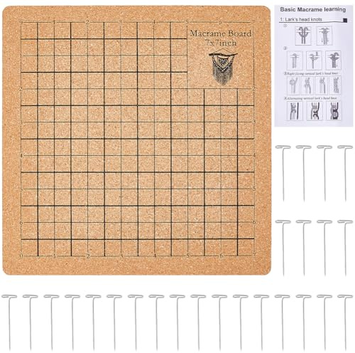 CABODYALS 20 x 20 cm makramé kork flätning bräda och stift kit knutarmband tryckta rutnätsbrädor verktyg med instruktioner set tillbehör för smyckestillverkning mätning av gängning nybörjare