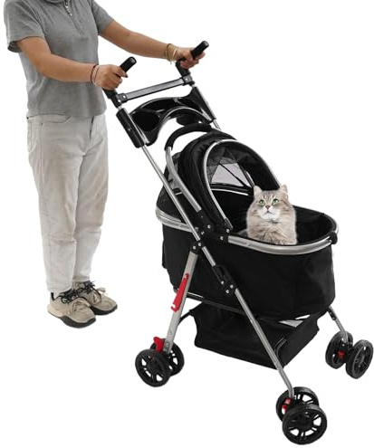 C-Juzarl Hundvagn 2-i-1 hundvagn, hundbur, bärväska, vikbar kattvagn upp till 12 kg, joggare, buggy för husdjur, små hundar, katt (svart)