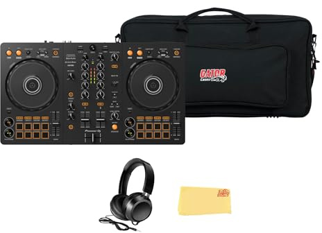 Pioneer DJ DDJ-FLX4 2-Channel DJ Controller - Black Bundle with Gator Case, Headphones, and Austin Bazaar Polishing Cloth