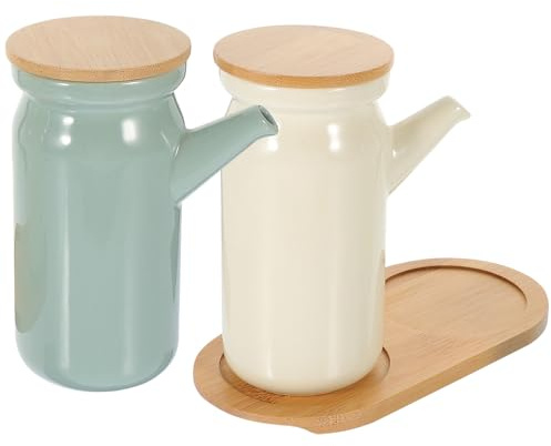 DIYEAH Set de Pots à Assaisonnement Céramique avec Base Résistant Chaleur Contenant pour Huile et Vinaigre Design Simple et Compact pour Cuisine