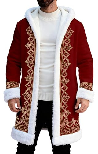 Tenue Pere Noel Homme Costume Mere De Cape Rouge Femme Deguisement Déguisement Papa Habit Père Adulte Manteau Moto Noël Velour Le du Saint Nicolas Barbe Mère Luxe Veste en Velours À Capuche