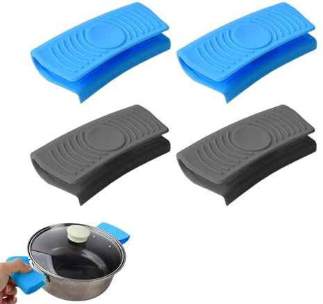 Silicone Pot Holder, 2 Pairs, Blue & Grey, 8 x 4.5 cm, Heat Resistant Up to 475°F, Non-Slip, Easy to Clean