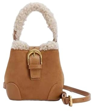 GOXQIT Axelväskor med en axel för kvinnor höst vinter vintage mångsidig miniväska elegant plysch väska för flickor, Khaki, Mini(Max Length(20cm)