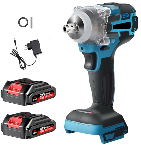 300Nm Akku Schlagschrauber, 1/2 Impact Wrench, 21V Elektrisch Drehschlagschrauber mit 1300-mAh-Akkus x 2, Bürstenloser Drehschlagschrauber Schraubenschlüssel für Reifenwechsel