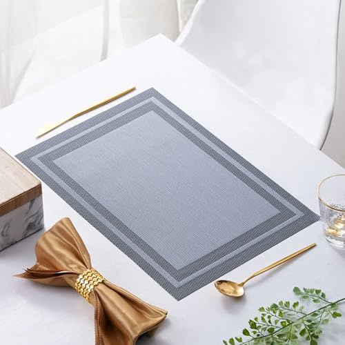 Tovagliette Tavola Lavabili, Tovagliette Pranzo In PVC Grigio Blu Set di 10 Motivo Rettangolare Intrecciato Sottopiatti 30x45cm