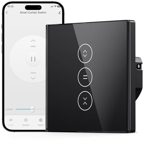 WLAN rullgardinsswitch utanpå, 85 × 85 mm smart hem rullgardinskontroll kompatibel med Alexa/Google/Siri, persiennbrytare timer med Tuya & Smart Life, kräver nollstege, presenter till män