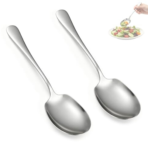 Nevoluxer 2 Stück Servierlöffel Groß, 25 cm Langgriff Servierlöffel Edelstahl, Esslöffel Edelstahl Rostfrei Kochlöffel für Bankett, Buffet, Restaurant & Haushalt