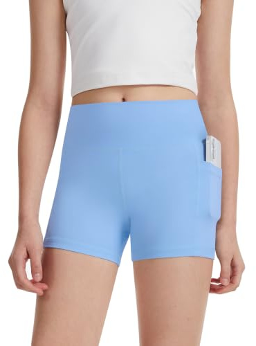 DOCUMO Girls Shorts with Pockets High Waisted Cycling Short | Kids Stretch Slim Shorts for Sports Athletic Dance Yoga PE Workout Running 6-15Y