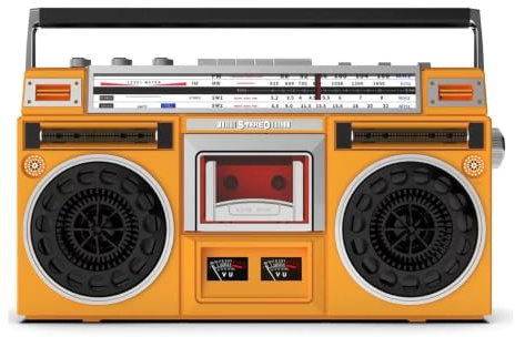 Retro Boombox-kassettspelare med Bluetooth, AM/FM-radio, USB/Micro SD-uppspelning, kassettbandspelare, bärbar stereohögtalare LCD-skärm och dubbla VU-mätare for hem resor