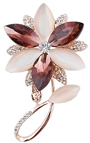 FENGJI Five Clover Shape Style Cats Opal Crystal Gold and Silver Plated Blue Brooch and Pin for Women