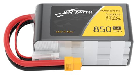 Tattu 3S Lipo Akku 850mAh 11.1V 75C 3S1P Batterie mit XT60 Stecker für FPV Racing Quadrocopter 150 180 Größe