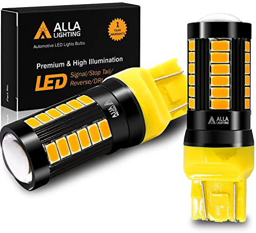 Alla Lighting 2800lm 7440 7443 LED Turn Signal Lights Bulbs, Amber Yellow T20 7440NA 7444NA 7442NAK WY21W 7443NA 992 Blinker Lamps Replacement Xtreme Super Bright 12V 5730 33-SMD Dual Filament