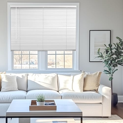 CHICOLOGY Mini Blinds for Indoor Windows – 47W x 72H, White Horizontal Vinyl Blinds | Cordless | Easy to Install | Sleek Low-Profile Fit for Doors, Offices, Kitchens & Apartments