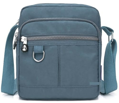 GFM® Women's Nylon Crossbody Bag for Women – Lightweight Waterproof Across Crossover Over Shoulder Cross body Small Medium Holiday Travel Multiple Zip Pockets (NCB-8)(Denim-Teal Blue) (NCB-9925-JNSNL)