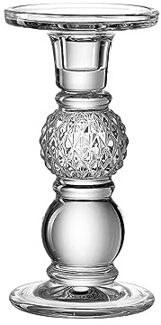 Leonardo Poesia, Leuchter aus transparentem Glas, eleganter Kerzenständer mit strukturiertem Dekor im romantischen Stil, Höhe: 18 cm, 018639