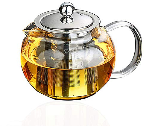 Théière en verre épais sans plomb – Infuseur amovible en acier inoxydable – Idéal pour les fleurs et les feuilles en vrac, épaissie (950 mm)