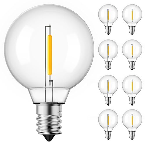 Brightown G40 Replacement LED Light Bulbs, 10 Pack Clear Globe Bulb fits E12 C7 Candelabra Screw Base Sockets, 1.5 Inch Dimmable Edison Light Bulbs for Indoor Outdoor Patio Decor, Warm White