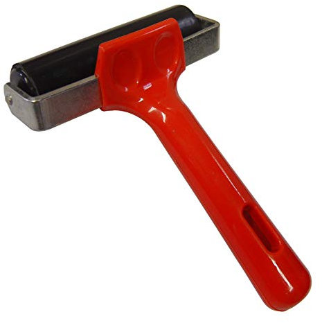 Lino Brayer Hard Rubber Roller for Block Printing – 102mm/10cm (4”) with Sturdy Red Plastic Handle – by Essential Arts
