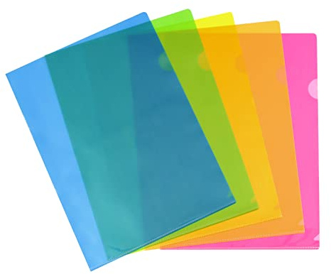 Viquel – 10 fundas de esquina transparentes – Bolsa de plástico con apertura en esquina – Surtido de 5 colores neón