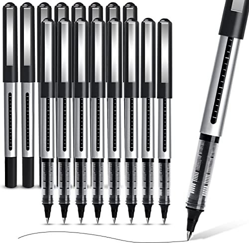 AKARUED Rollerball Pens 16 Pack Black Gel Pens, 0.5mm Liquid Ink Quick-Drying Ballpoint Pens Writing Pens for Bullet Journal, Notebook. School & Office Supplies for Students Adults