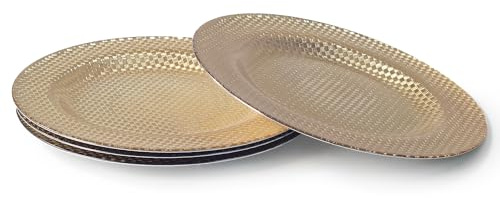 Rammento 4-Pack 33cm Metallic Gold Glass Round Placemats | Large Charger Plates, Durable Underplates for Dinner Plates | Christmas Dinner Set, Wedding Plates | Dining Tableware Placemats Set for 4