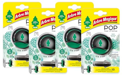 Arbre Magique POP, Parfum Auto Solide Vert Menthe, Décisif et Frais, Durée Jusqu'à 30 Jours, Design Italien, Lot de 4 Pièces