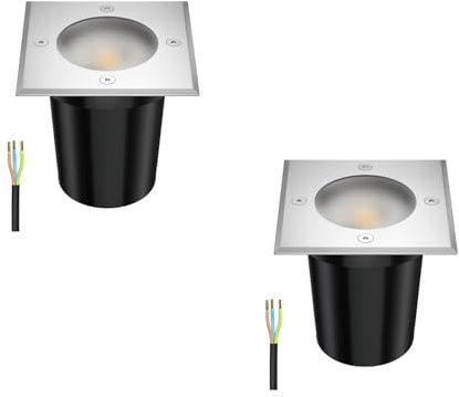 ledscom.de 2x Bodeneinbauleuchte RELI für außen, IP67, edelstahl, gefrostet, eckig, 11 x 11cm inkl. LED Lampe 535lm weiß