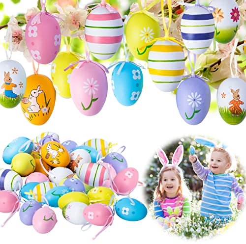 Decorazione Uova di Pasqua, Fyvadio 24 Pezzi Uova di Pasqua Colorate Decorazioni Dipinte Artigianato Fai-da-te Ornamenti da Appendere, per Decorazioni Pasquali
