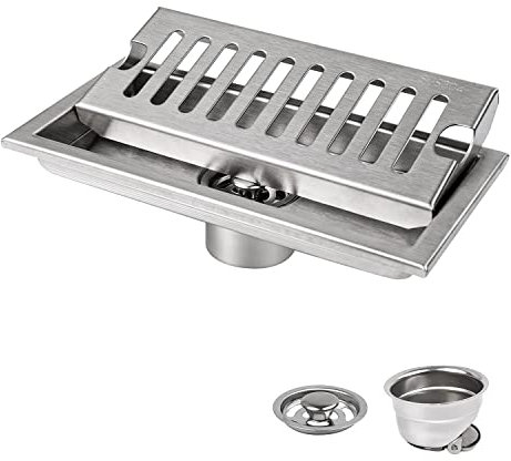 Filtro Doccia Anticalcare, LERANXIN 20 x 10 cm Scarico Doccia, Argento Canalina di Scarico in Acciaio Inox con Griglia, Adatto per WC, Bagno, Cucina, Balcone