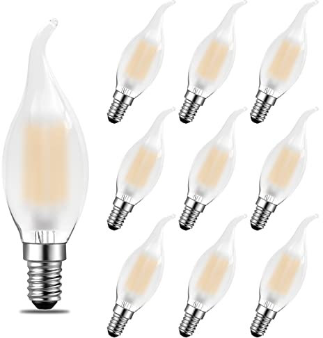 Poinivo E14 Kerze Dimmbar LED Glühbirne,4W Vintage C35 kerzenform Lampe für Kronleuchter,E14 4W Vintage Edison kerzenlampe,2700K Warmweiß,350lm E14 LED Birne,Ersatz für 35W,Dimmbar,Matt,10er Pack