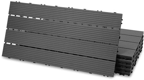 Ikodm WPC Baldosas de terraza, 6 unidades de 30 x 60 cm, baldosa para balcón, azulejos de jardín con sistema de clic, suelo con drenaje, suelo de balcón, antracita en imitación de madera, 1 m²