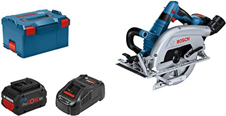 Bosch Professional 18V System BITURBO Akku Kreissäge (Handkreissäge mit linksseitigem Sägeblatt und 70mm Schnitttiefe, Leistung 1.800 W, inkl. 1x Sägeblatt, 2x Akku ProCORE 5.5Ah, Ladegerät, L-BOXX)