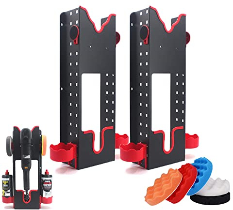 YCWF Wall Mount Buffer Polisher Holder,2 Pcs Polishing Machine Rack with 5pcs Polishing Pads,Angle Grinder Holder,Polisher Hanger for Auto Care Tools Waxing Car Polishing Machine
