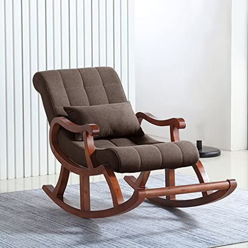 Massivholz-Schaukelstuhl für Erwachsene, Stoff-Freizeitliege, fauler Wohnzimmer-Fluchtstuhl, für Wohnzimmer, Schlafzimmer, modernes Hartholz, getuftet (Color : Cotton Linen, Size : 125