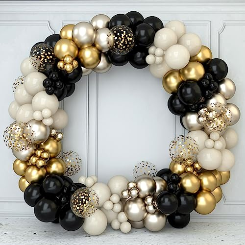 Luftballon Girlande Schwarz Gold Beige, 152 Stück Luftballons Geburtstag Schwarz Beige Gold und Konfetti Ballons, Schwarz Gold Ballon Girlande for Geburtstagsdeko,Hochzeit, Deko Geburtstag Ruhestand