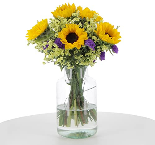 KENTIS - Bouquet di Fiori Misti Veri - 5 Girasoli Lentisco Limonium Sinensis Statice - Mazzo di Fiori Freschi a Domicilio Regalo Anniversario con Biglietto Personalizzabile incluso