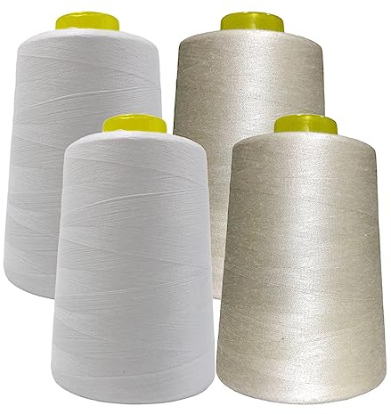 4 Sytrådsspolar (4500 meter/rulle), Polyestertråd med hög motståndskraft, Trådrullar för sömnadsarbete, (5000Y - 2 Vit + 2 Gul)