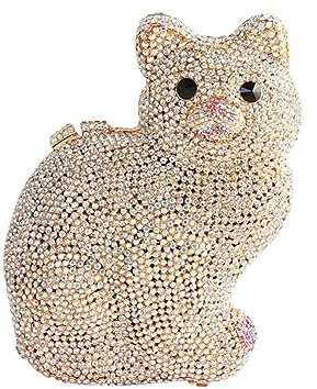GSYPS Abend-Clutch, Cocktail-Party, Strass, Handtasche, Kristall, Katzen-Form, Crossbody-Tasche, silber