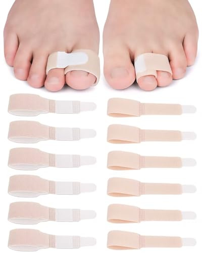 PGRODE 12 Pack Fabric Hammer Toe Corrector Toe Straightener, Reusable Broken Toe Protectors Buddy Taped Wraps, Toe Separators Splint for Crooked Toes, Bent Toes, Overlapping Toes