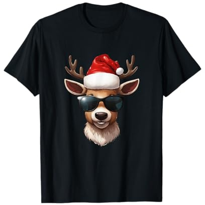 Rudolf Tshirt Weihnachten Weihnachtsshirt Herren Damen Unisex-Erwachsene Cartoon Christmas Novelty T-Shirt Schwarz Kurzarm Small EU S