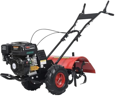 Gecheer Benzin-Gartenfräse Motorhacke Kultivator Gartenhacke Bodenhacke Bodenfräse Fräse Hacke Ackerfräse 6,5PS 196cm³,170 x 50,5 x (100-130) cm (L x B x H) Mit 12 Messern,Vorwärts-Rückwärtsfunktion